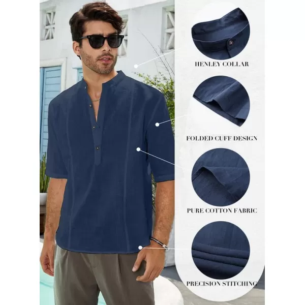 JMIERR Mens Cotton Linen Henley Shirt Casual Button Down Short Sleeve Tropical Shirts Summer Beach T Shirts