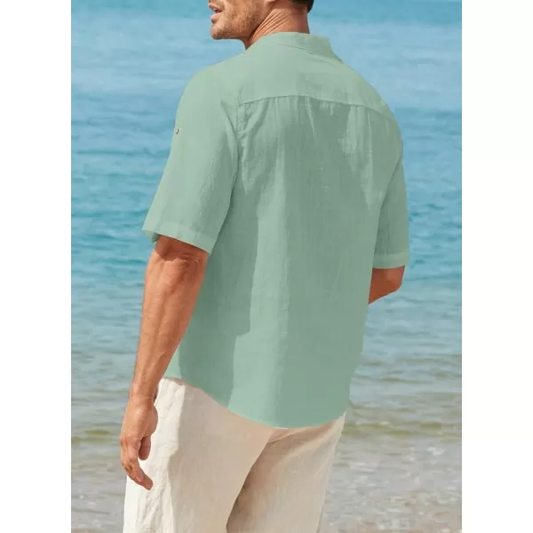 JMIERR Mens Cotton Linen Henley Shirt Casual Button Down Short Sleeve Tropical Shirts Summer Beach T Shirts