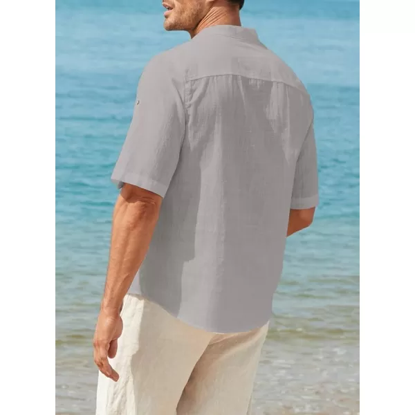 JMIERR Mens Cotton Linen Henley Shirt Casual Button Down Short Sleeve Tropical Shirts Summer Beach T Shirts