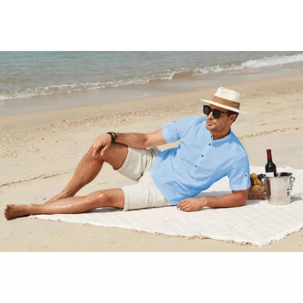 JMIERR Mens Cotton Linen Henley Shirt Casual Button Down Short Sleeve Tropical Shirts Summer Beach T Shirts