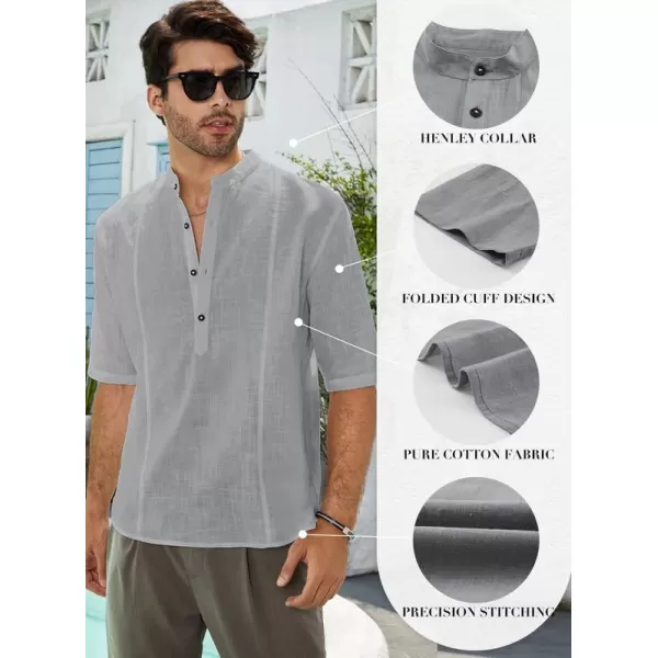 JMIERR Mens Cotton Linen Henley Shirt Casual Button Down Short Sleeve Tropical Shirts Summer Beach T Shirts