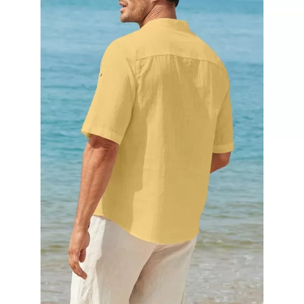 JMIERR Mens Cotton Linen Henley Shirt Casual Button Down Short Sleeve Tropical Shirts Summer Beach T Shirts