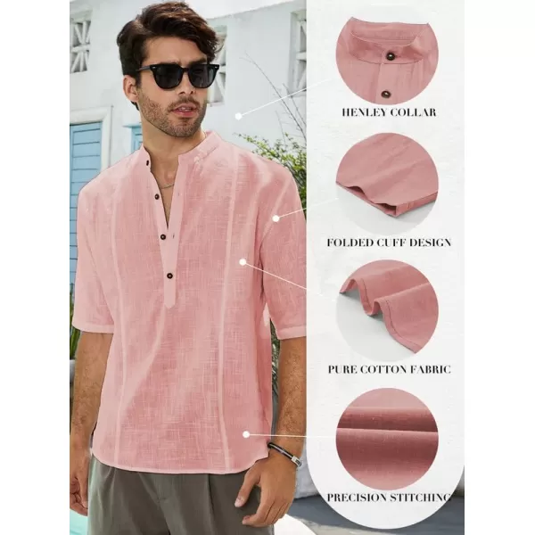 JMIERR Mens Cotton Linen Henley Shirt Casual Button Down Short Sleeve Tropical Shirts Summer Beach T Shirts