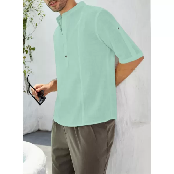 JMIERR Mens Cotton Linen Henley Shirt Casual Button Down Short Sleeve Tropical Shirts Summer Beach T Shirts