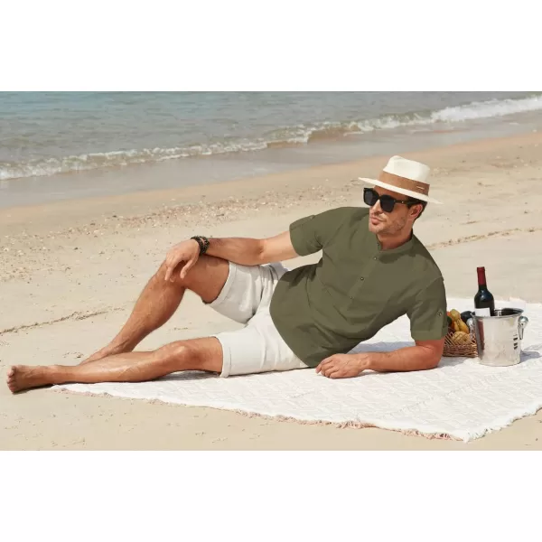 JMIERR Mens Cotton Linen Henley Shirt Casual Button Down Short Sleeve Tropical Shirts Summer Beach T Shirts