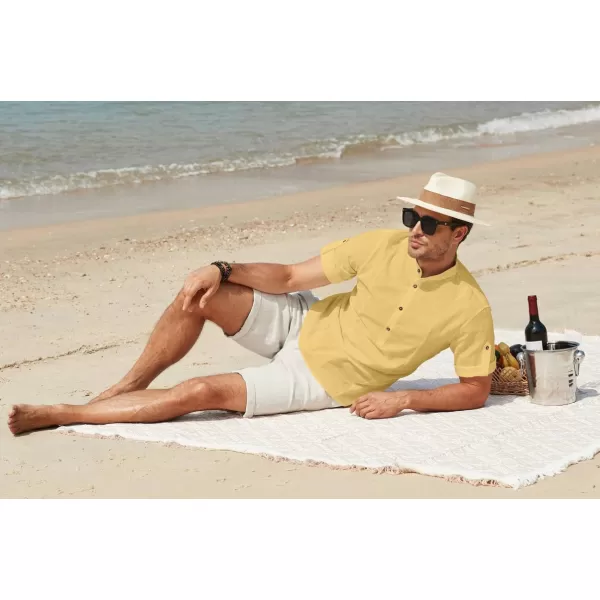 JMIERR Mens Cotton Linen Henley Shirt Casual Button Down Short Sleeve Tropical Shirts Summer Beach T Shirts