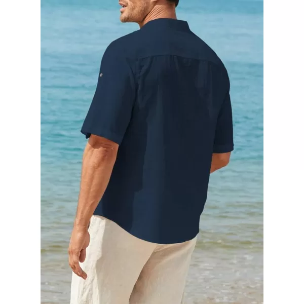 JMIERR Mens Cotton Linen Henley Shirt Casual Button Down Short Sleeve Tropical Shirts Summer Beach T Shirts