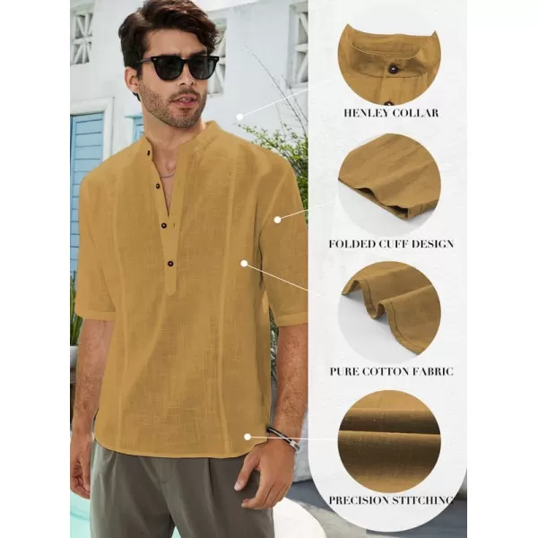 JMIERR Mens Cotton Linen Henley Shirt Casual Button Down Short Sleeve Tropical Shirts Summer Beach T Shirts