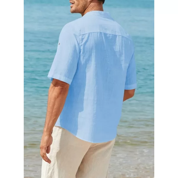 JMIERR Mens Cotton Linen Henley Shirt Casual Button Down Short Sleeve Tropical Shirts Summer Beach T Shirts