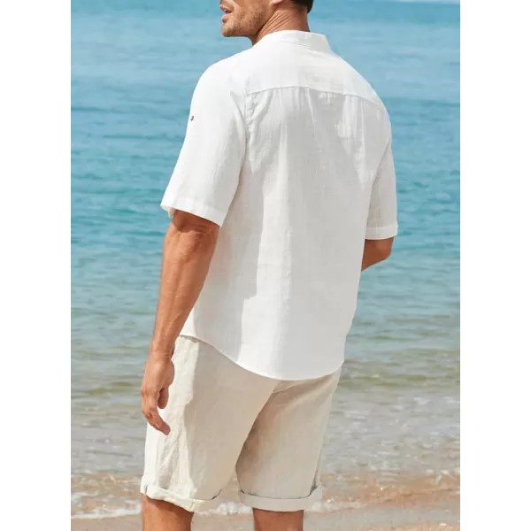 JMIERR Mens Cotton Linen Henley Shirt Casual Button Down Short Sleeve Tropical Shirts Summer Beach T Shirts