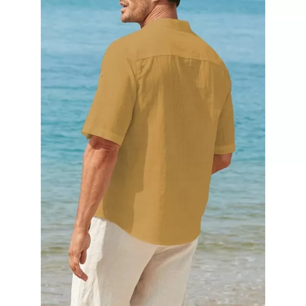 JMIERR Mens Cotton Linen Henley Shirt Casual Button Down Short Sleeve Tropical Shirts Summer Beach T Shirts