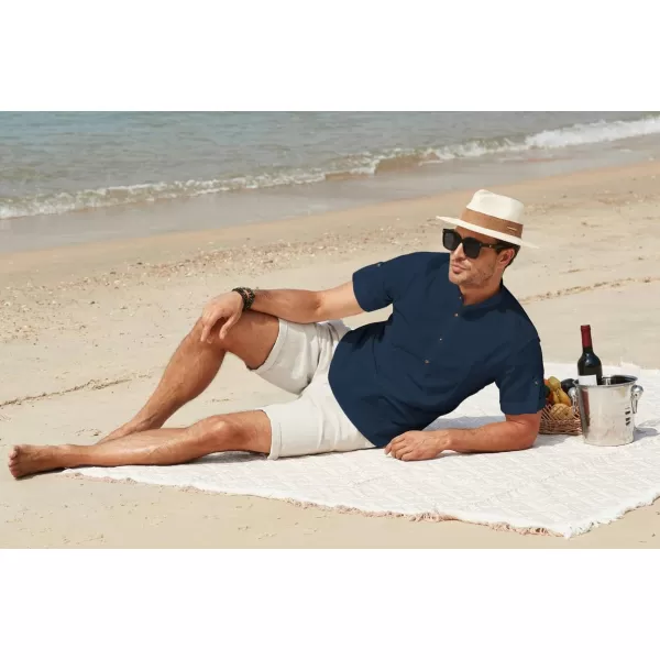 JMIERR Mens Cotton Linen Henley Shirt Casual Button Down Short Sleeve Tropical Shirts Summer Beach T Shirts