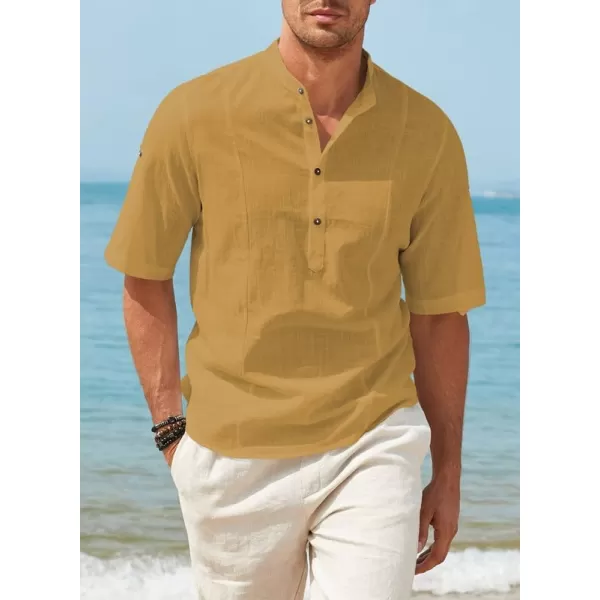 JMIERR Mens Cotton Linen Henley Shirt Casual Button Down Short Sleeve Tropical Shirts Summer Beach T Shirts