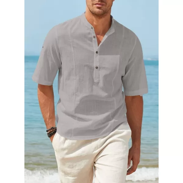 JMIERR Mens Cotton Linen Henley Shirt Casual Button Down Short Sleeve Tropical Shirts Summer Beach T Shirts