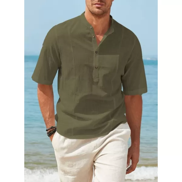 JMIERR Mens Cotton Linen Henley Shirt Casual Button Down Short Sleeve Tropical Shirts Summer Beach T Shirts