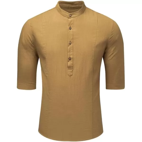 JMIERR Mens Cotton Linen Henley Shirt Casual Button Down Short Sleeve Tropical Shirts Summer Beach T Shirts