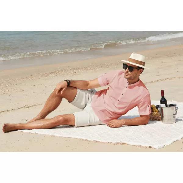 JMIERR Mens Cotton Linen Henley Shirt Casual Button Down Short Sleeve Tropical Shirts Summer Beach T Shirts