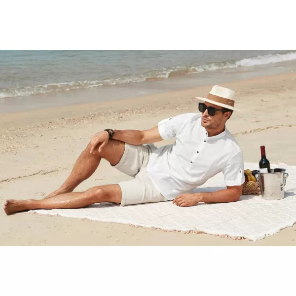 JMIERR Mens Cotton Linen Henley Shirt Casual Button Down Short Sleeve Tropical Shirts Summer Beach T Shirts