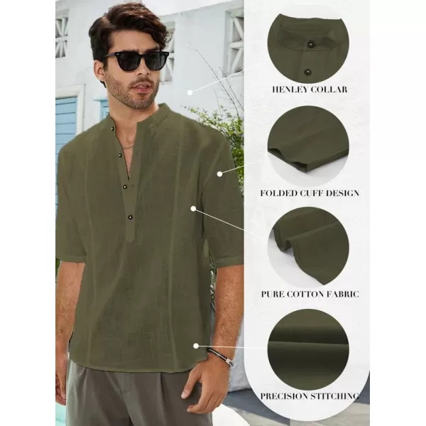 JMIERR Mens Cotton Linen Henley Shirt Casual Button Down Short Sleeve Tropical Shirts Summer Beach T Shirts