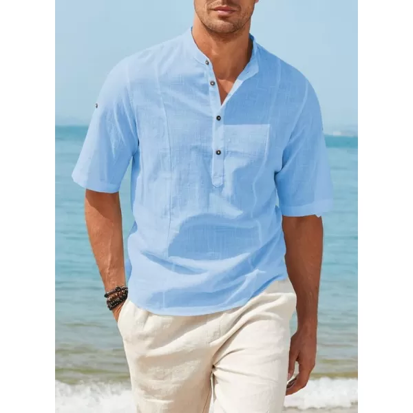JMIERR Mens Cotton Linen Henley Shirt Casual Button Down Short Sleeve Tropical Shirts Summer Beach T Shirts
