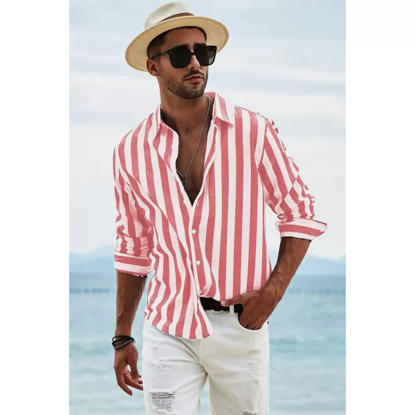 JMIERR Men's Cotton Shirts Casual Long Sleeve Button-Down Striped Dress Shirt