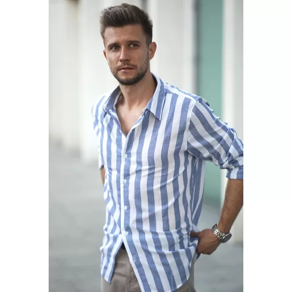 JMIERR Men's Cotton Shirts Casual Long Sleeve Button-Down Striped Dress Shirt