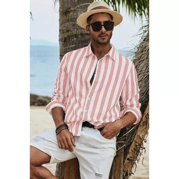 JMIERR Men's Cotton Shirts Casual Long Sleeve Button-Down Striped Dress Shirt