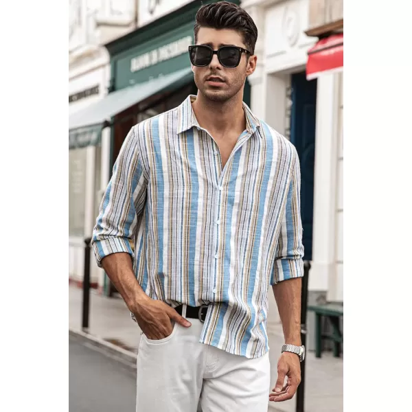 JMIERR Men's Cotton Shirts Casual Long Sleeve Button-Down Striped Dress Shirt