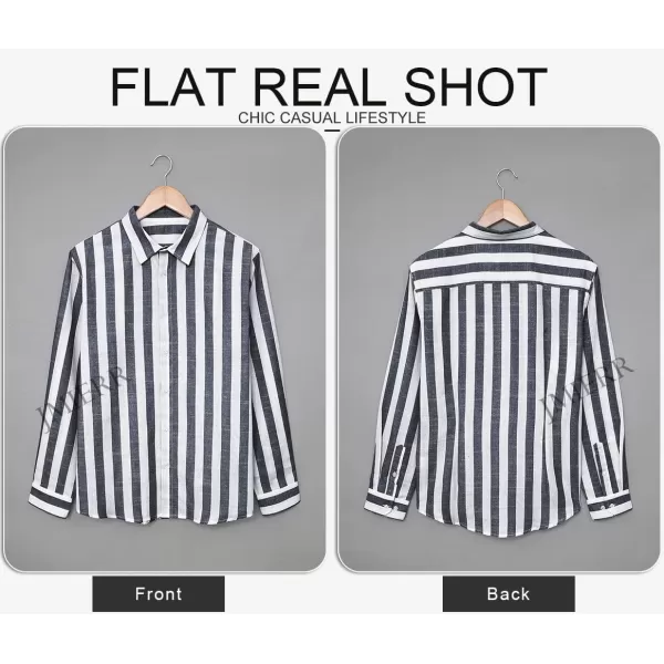 JMIERR Men's Cotton Shirts Casual Long Sleeve Button-Down Striped Dress Shirt