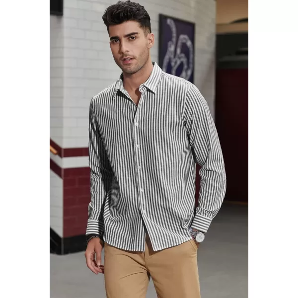 JMIERR Men's Cotton Shirts Casual Long Sleeve Button-Down Striped Dress Shirt
