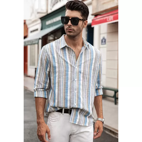 JMIERR Men's Cotton Shirts Casual Long Sleeve Button-Down Striped Dress Shirt