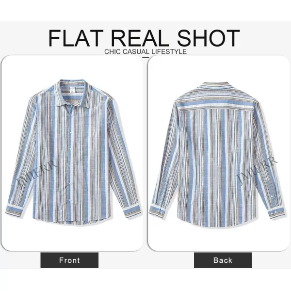 JMIERR Men's Cotton Shirts Casual Long Sleeve Button-Down Striped Dress Shirt