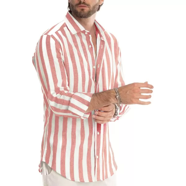 JMIERR Men's Cotton Shirts Casual Long Sleeve Button-Down Striped Dress Shirt