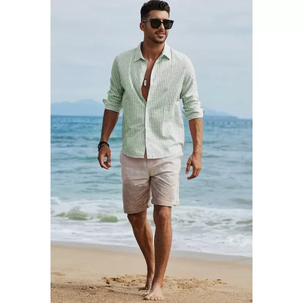 JMIERR Men's Cotton Shirts Casual Long Sleeve Button-Down Striped Dress Shirt