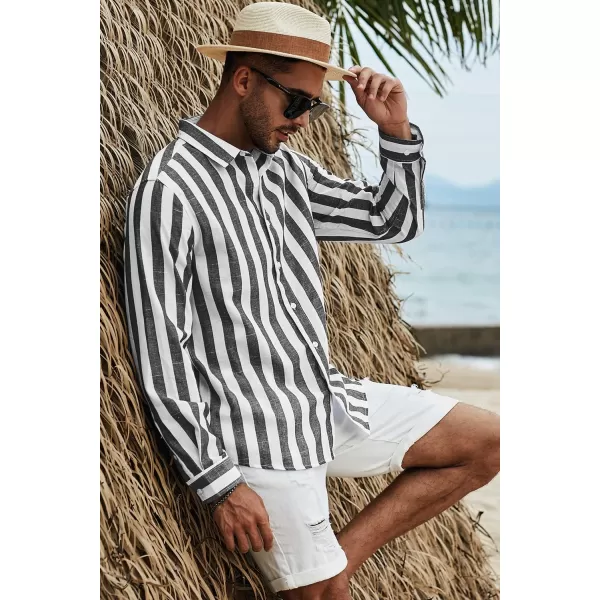 JMIERR Men's Cotton Shirts Casual Long Sleeve Button-Down Striped Dress Shirt