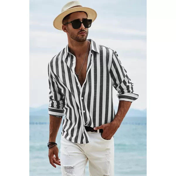 JMIERR Men's Cotton Shirts Casual Long Sleeve Button-Down Striped Dress Shirt