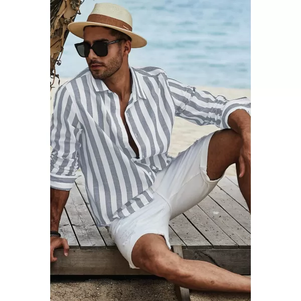 JMIERR Men's Cotton Shirts Casual Long Sleeve Button-Down Striped Dress Shirt