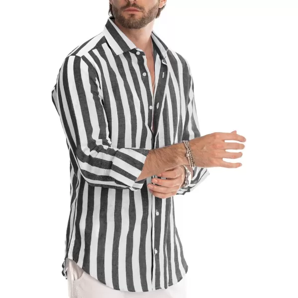 JMIERR Men's Cotton Shirts Casual Long Sleeve Button-Down Striped Dress Shirt