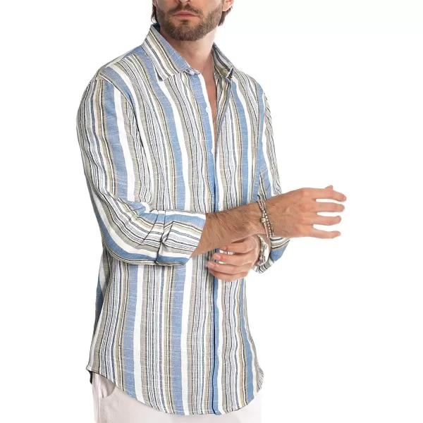 JMIERR Men's Cotton Shirts Casual Long Sleeve Button-Down Striped Dress Shirt