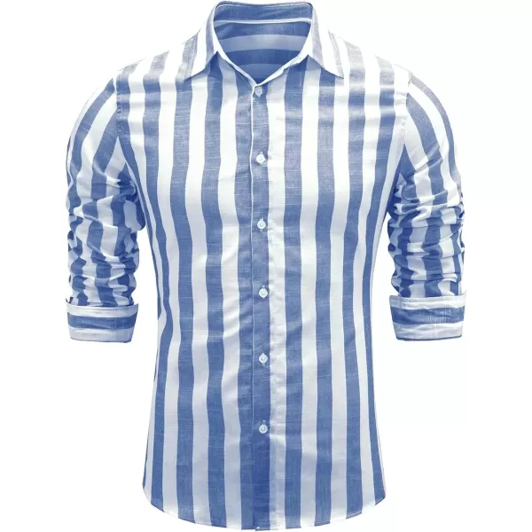 JMIERR Men's Cotton Shirts Casual Long Sleeve Button-Down Striped Dress Shirt