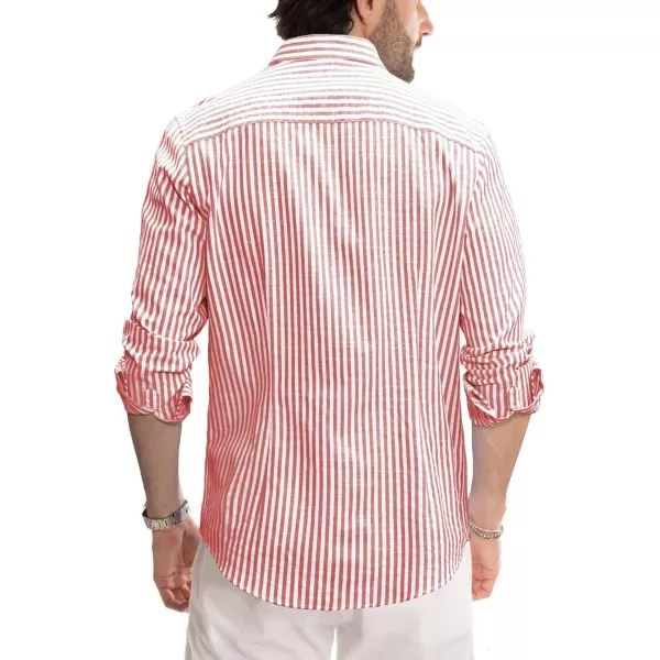 JMIERR Men's Cotton Shirts Casual Long Sleeve Button-Down Striped Dress Shirt