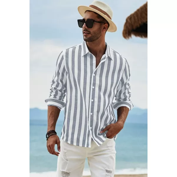 JMIERR Men's Cotton Shirts Casual Long Sleeve Button-Down Striped Dress Shirt