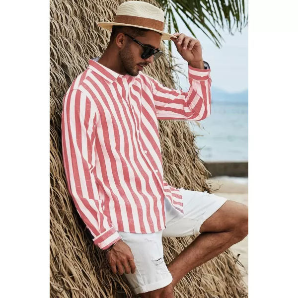 JMIERR Men's Cotton Shirts Casual Long Sleeve Button-Down Striped Dress Shirt