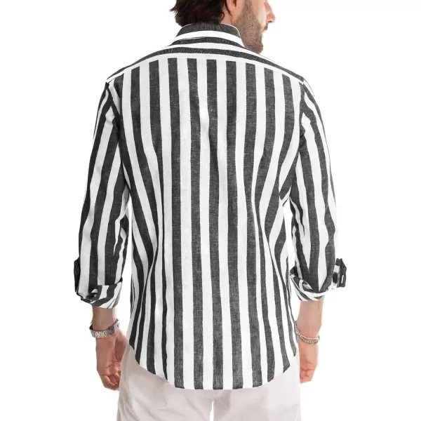 JMIERR Men's Cotton Shirts Casual Long Sleeve Button-Down Striped Dress Shirt