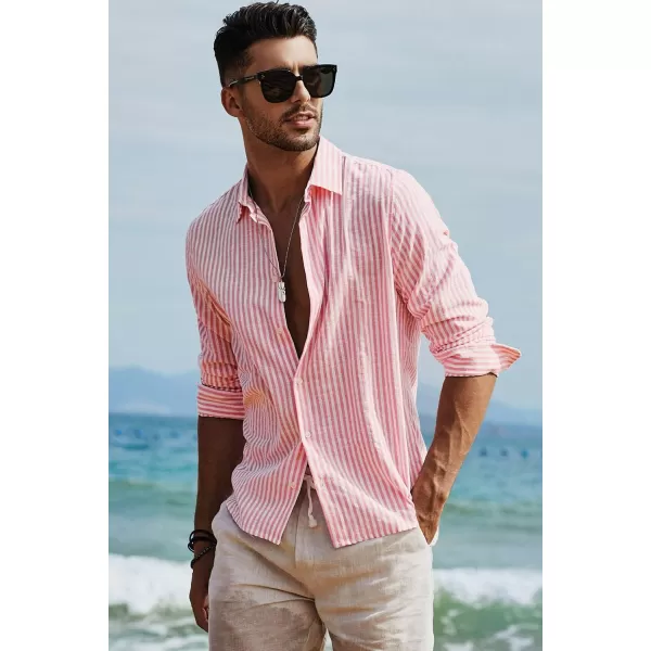 JMIERR Men's Cotton Shirts Casual Long Sleeve Button-Down Striped Dress Shirt