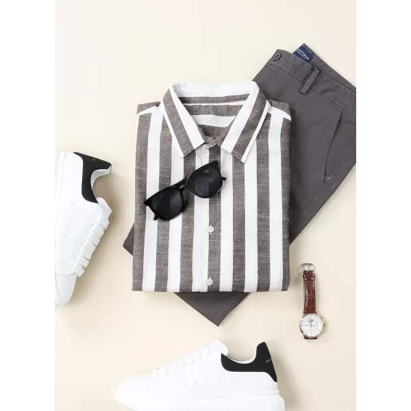 JMIERR Men's Cotton Shirts Casual Long Sleeve Button-Down Striped Dress Shirt