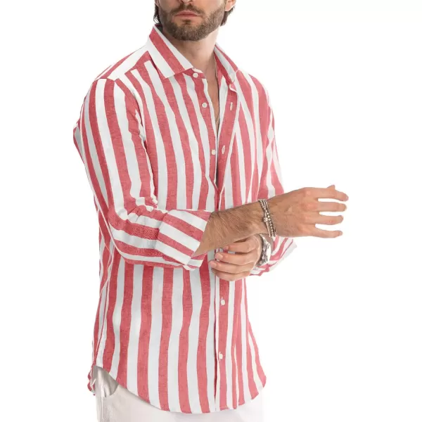 JMIERR Men's Cotton Shirts Casual Long Sleeve Button-Down Striped Dress Shirt