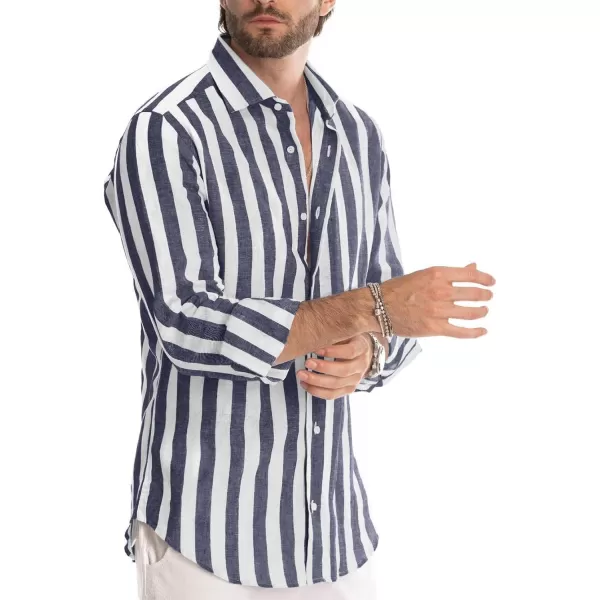 JMIERR Men's Cotton Shirts Casual Long Sleeve Button-Down Striped Dress Shirt