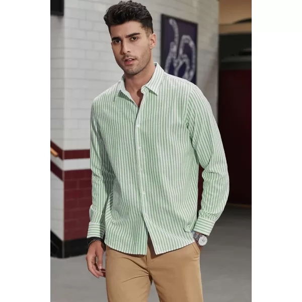 JMIERR Men's Cotton Shirts Casual Long Sleeve Button-Down Striped Dress Shirt
