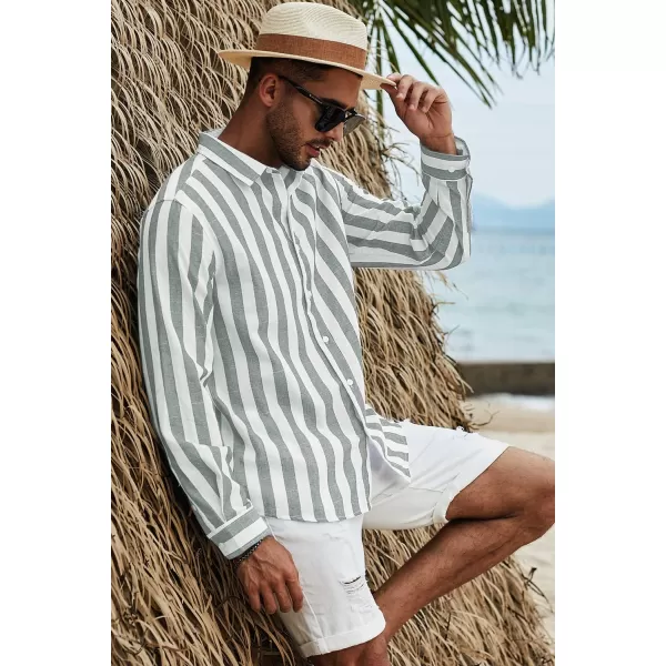 JMIERR Men's Cotton Shirts Casual Long Sleeve Button-Down Striped Dress Shirt